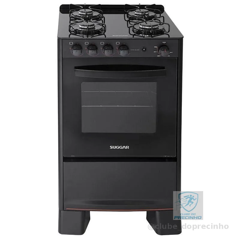 Fogão 4 Bocas Suggar Cook Glass Mesa de Vidro Preto Bivolt - Fgvcg410pt