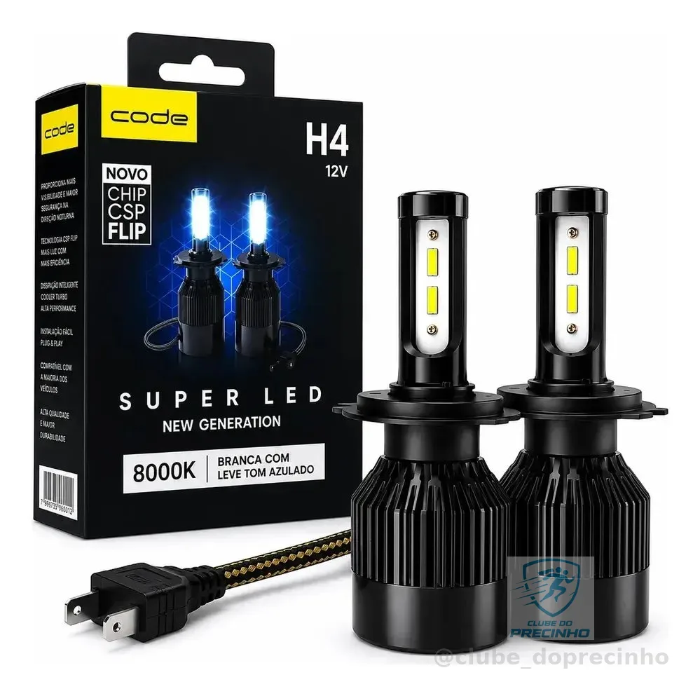 Kit Super Led Techone 12v 24v H1 H3 H4 H7 H8 H11 Hb3 Hb4 H27 H7 8000k Branco-frio