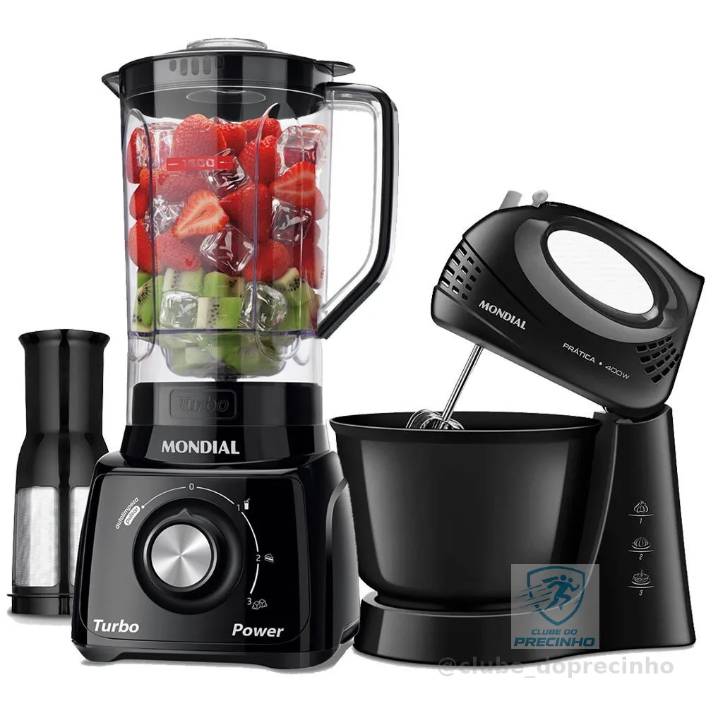 Kit Liquidificador 550W Turbo Power L-99-FB + Batedeira 400W Prática - B-44-B Mondial