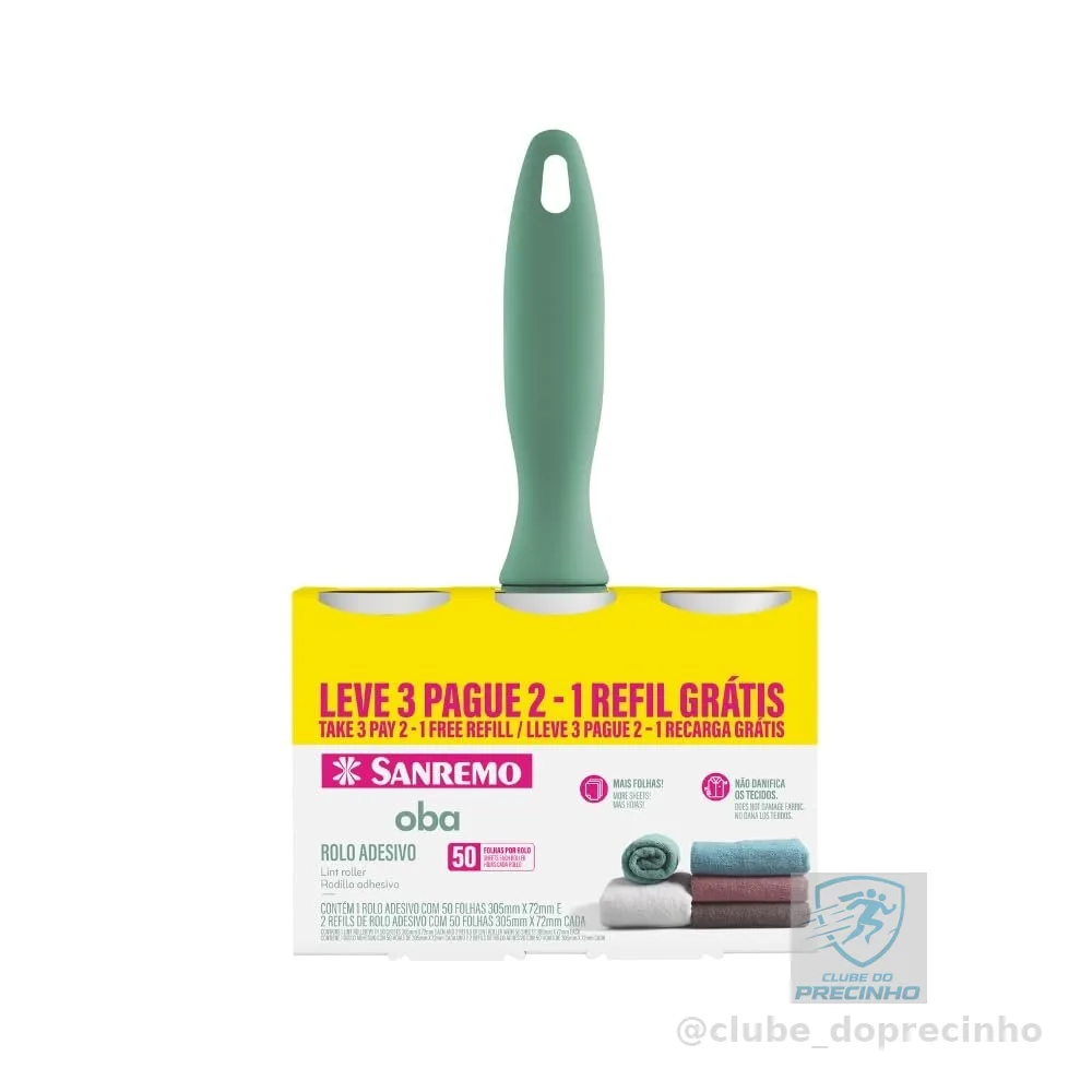 Sanremo - Kit de Rolo Adesivo de 50 Folhas Ultra Adesivas, Com Dois Refis, Linha Oba