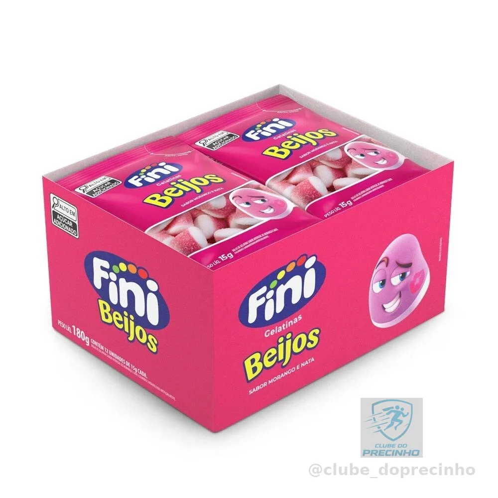 Mini Beijos de Morango com 12 pacotes de 15g cada - Fini