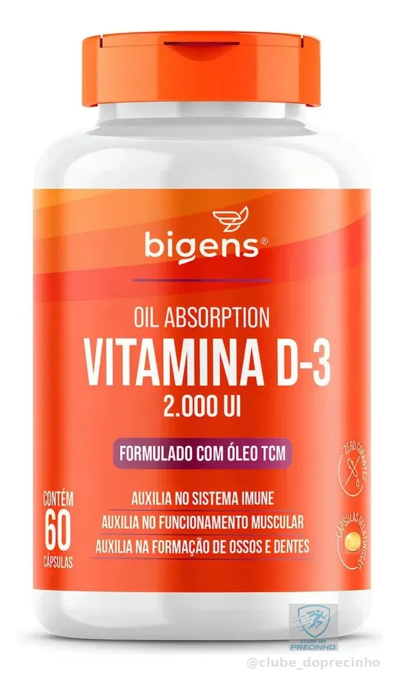 Vitamina D3 2000UI Bigens Premium Com Óleo TCM 60 Cápsulas