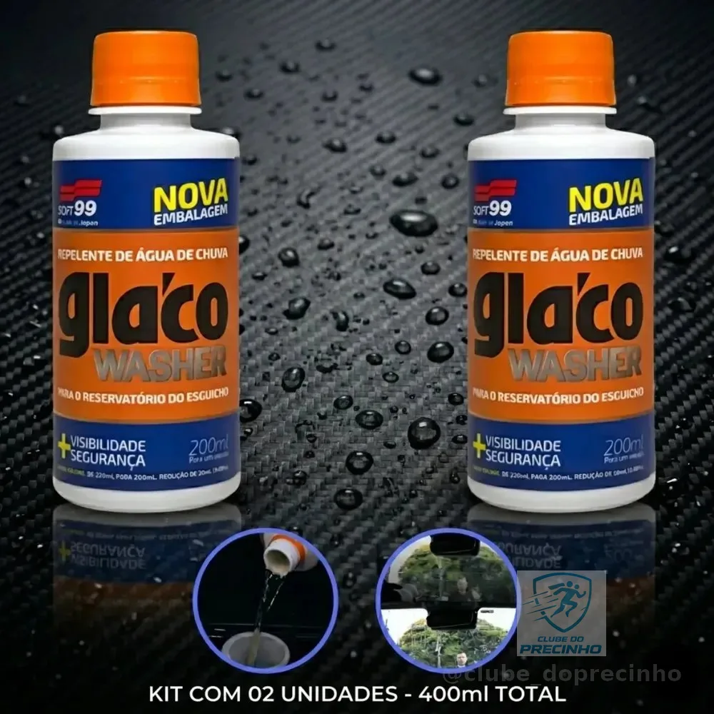 Kit 2 Glaco Washer 200ml Soft99 Aditivo Repelente Agua Chuva