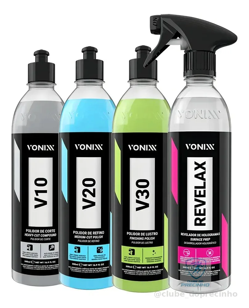 Kit Polimento Automotivo Completo Vonixx 500ml V10 V20 V30 Revelax