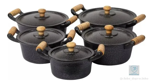 Jogo De Panela Alumínio Fundido Batido Grosso Preto 5 Peças