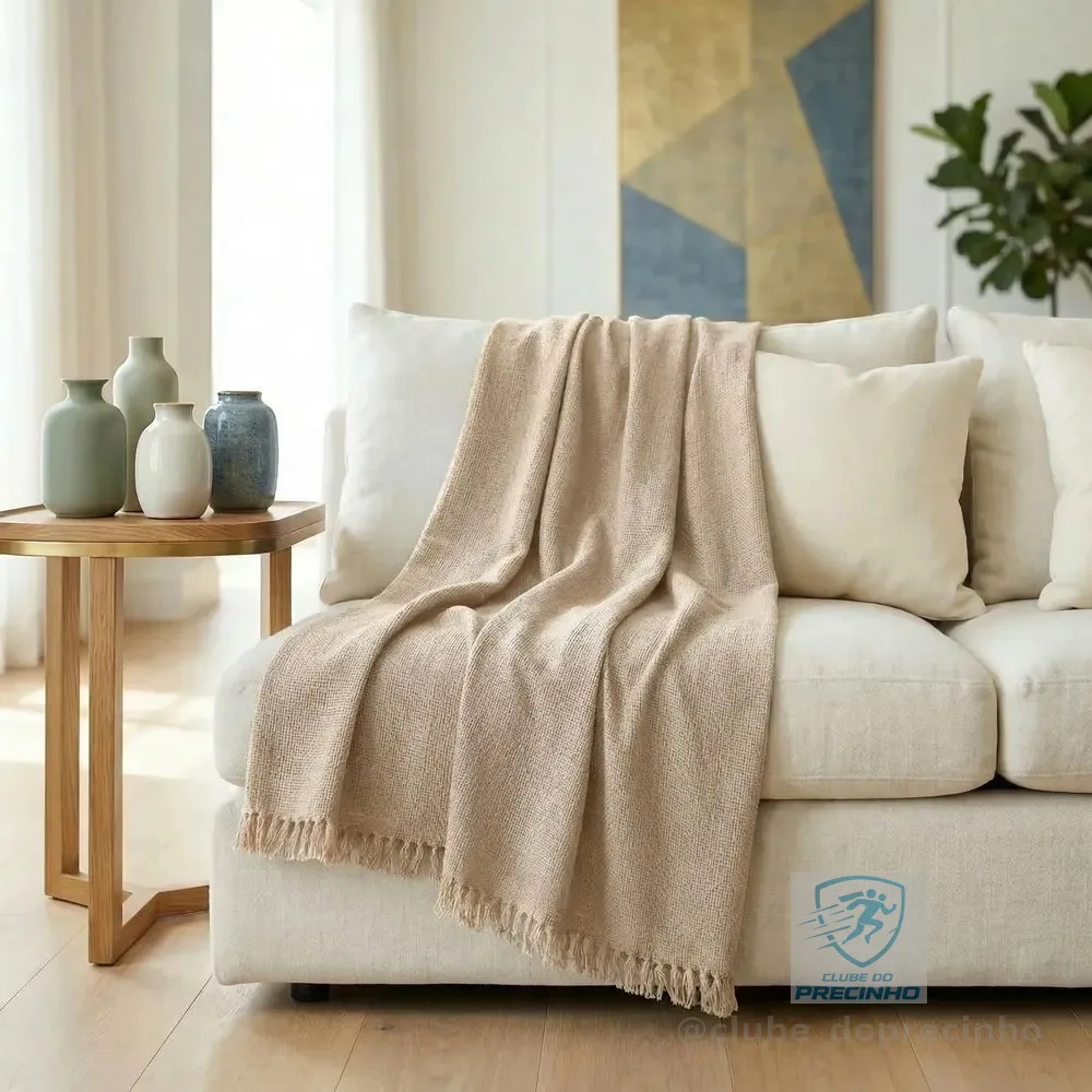 Manta Para Sofá  300 X 180 Super Grande Decorativa Luxuosa Areia Liso