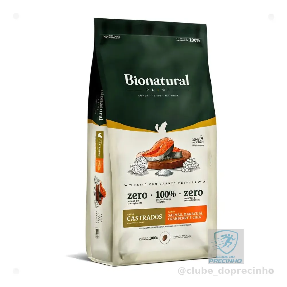 Ração Seca Bionatural Prime Salmão Gatos Castrados 7,5kg