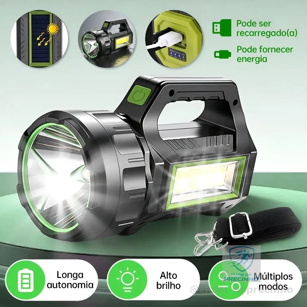 Lanterna Holofote Led Recarregável 150000lm Bateria Solar Verde-claro Branco