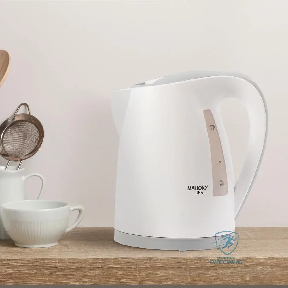 Chaleira Elétrica Mallory Luna – 1,7L, Base Rotativa 360º, Desligamento Automático, Indicador de Nível de Água - 220V