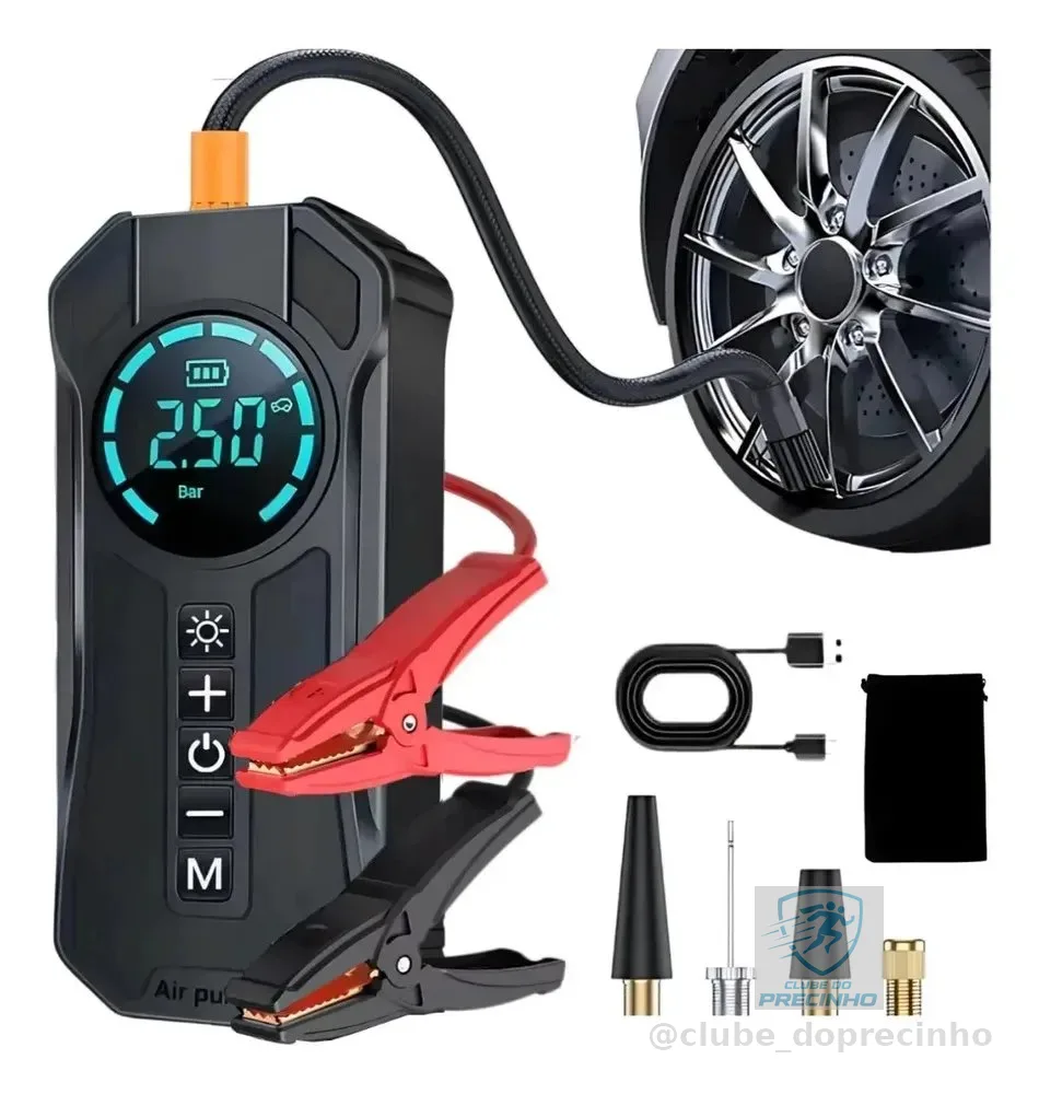 Auxiliar Partida Bateria Portátil Compressor Pneu Moto Bike