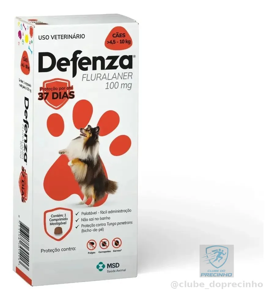 Defenza 100mg Antipulgas e Carrapatos Para Cães de 4,5 a 10kg