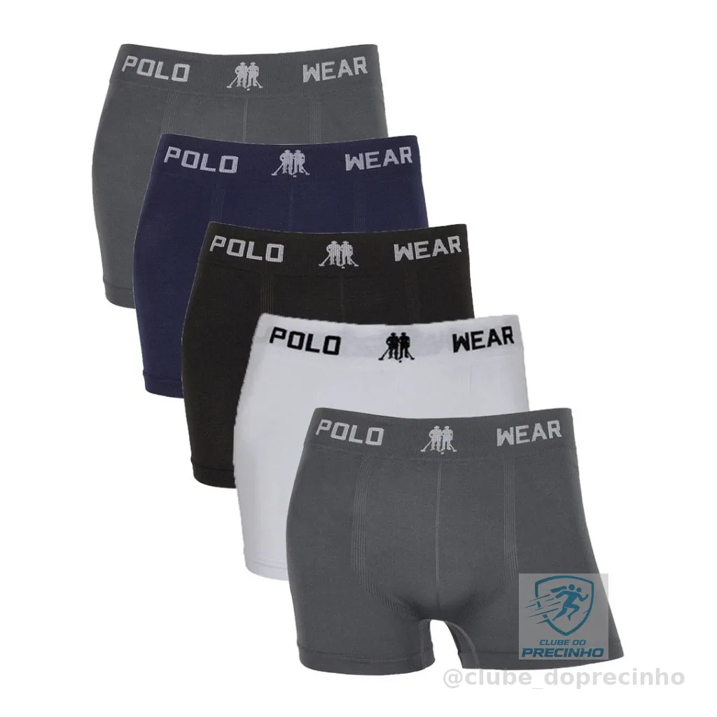 Kit 5 Cuecas Boxer Polo Wear Lisa Microfibra Masculina Sem Costura