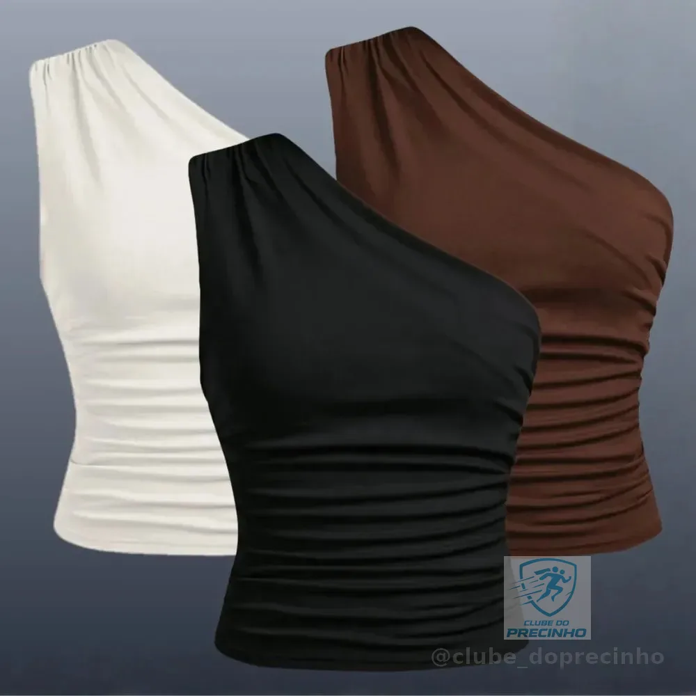 Kit 2 Blusa Feminina Elegante Mula Manga Assimétrica Casual Preto+marrom G