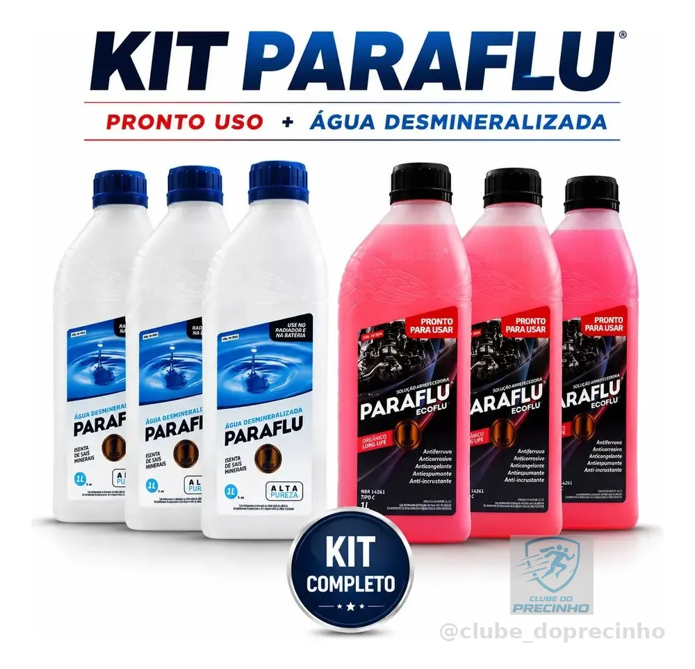 Kit Aditivo Radiador Paraflu Rosa E Agua Desmineralizada 3lt