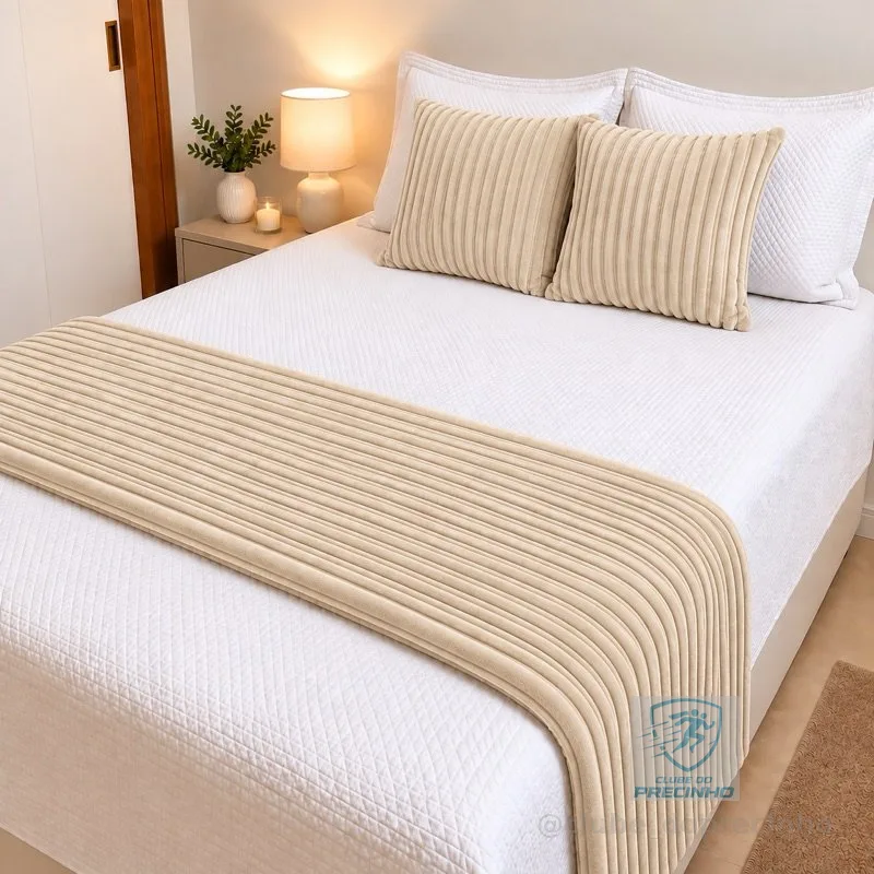 KIT 3 Peças Cama Posta 1 Peseira e 2 Capas de Almofada Decorativa Flannel trançado bem Elegante