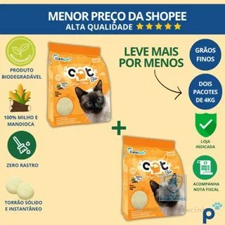 Areia Higiênica Biodegradável Catbio 8Kg (2 pacotes de 4 kg) - Max Clean - Grãos Finos - novo
