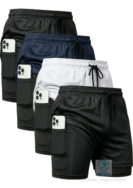 Kit 4 Shorts 2 Em 1 Duplo Dryfit Masculino Compressão Térmic