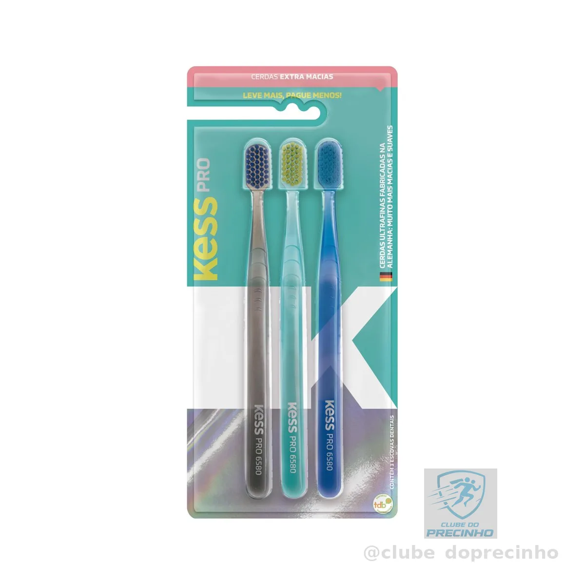 Kess, Pack com 3 Escovas Dentais Pro Extra Macias, Cores Sortidas