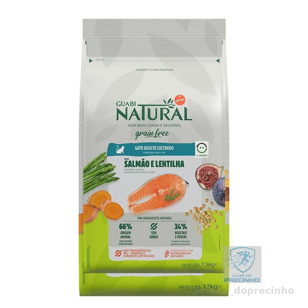 GUABI NATURAL GRAIN FREE GATO CASTRADO SALMÃO E LENTILHA 7,5kg