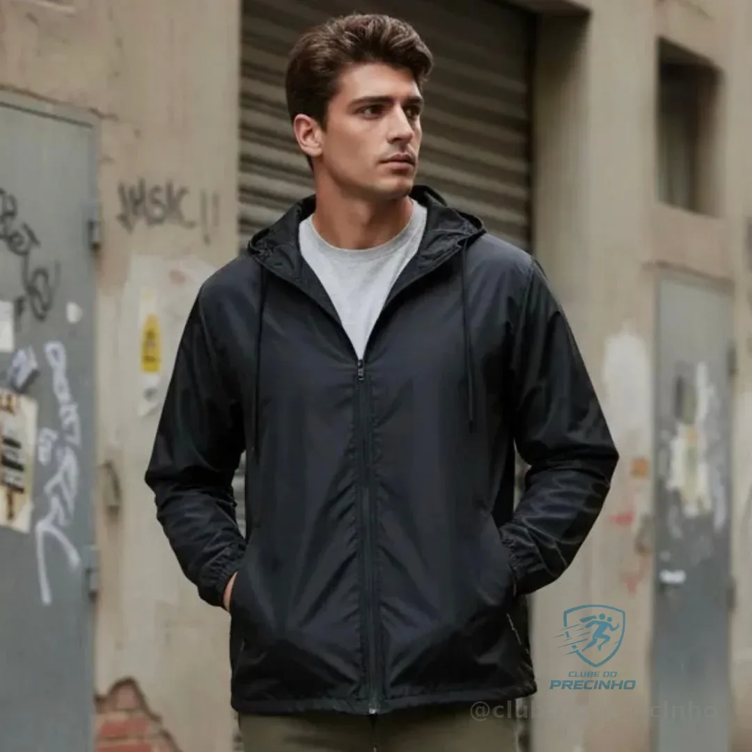 Jaqueta Corta Vento Masculina Impermeável Liso Capuz Premium
