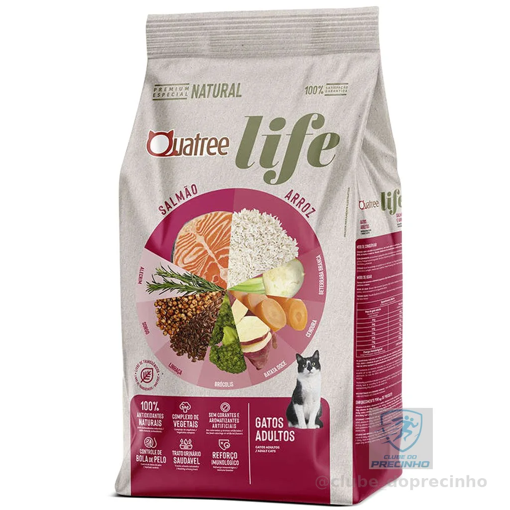 Ração Quatree Life Gatos Adultos Sabor Salmão e Arroz 10kg