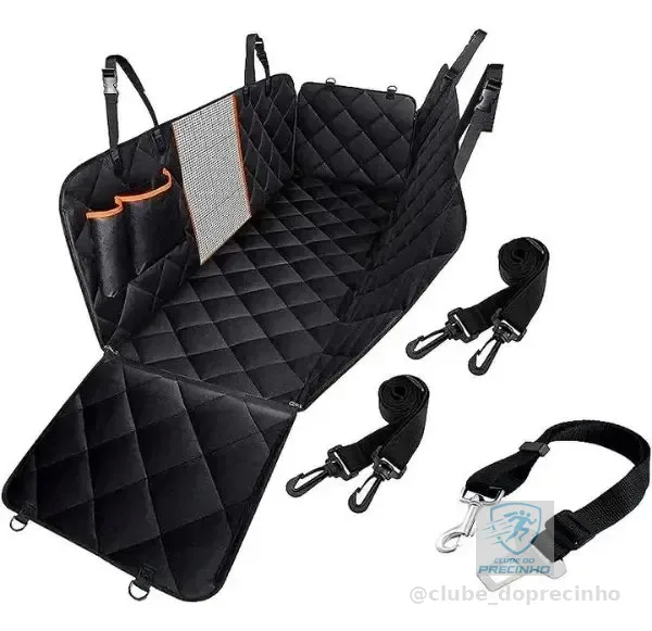 Capa de Proteção para Banco Traseiro Pets com Cinto versátil 4x1 - Preto com Borda Laranja - Estoquee