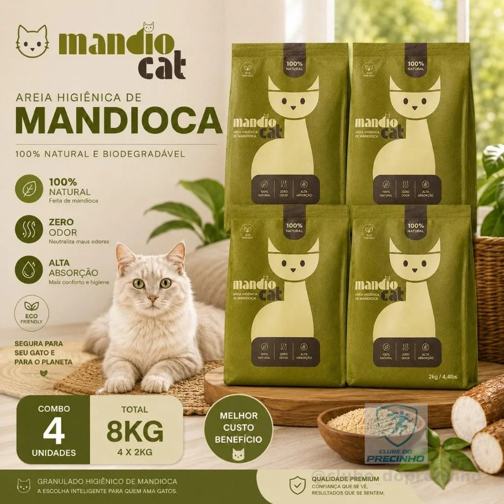 Areia Gato Mandiocat Mandioca Biodegradavel Natural gatos graos finos 8KG