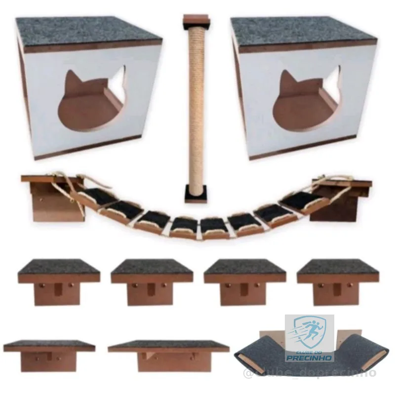 PARQUINHO PARA GATOS NICHO PRATELEIRA REDE PONTE COM CARPETE MDF 15MM