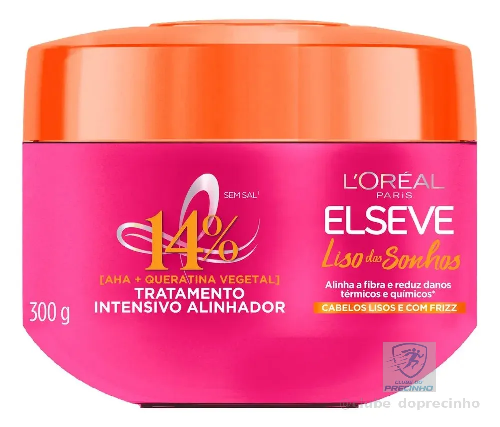 L'Oréal Paris Elseve Liso dos Sonhos Creme de Tratamento com Queratina Vegetal e AHA, Alinhamento Capilar, Controle de Frizz e Reparação de Danos Químicos e Térmicos, 300g