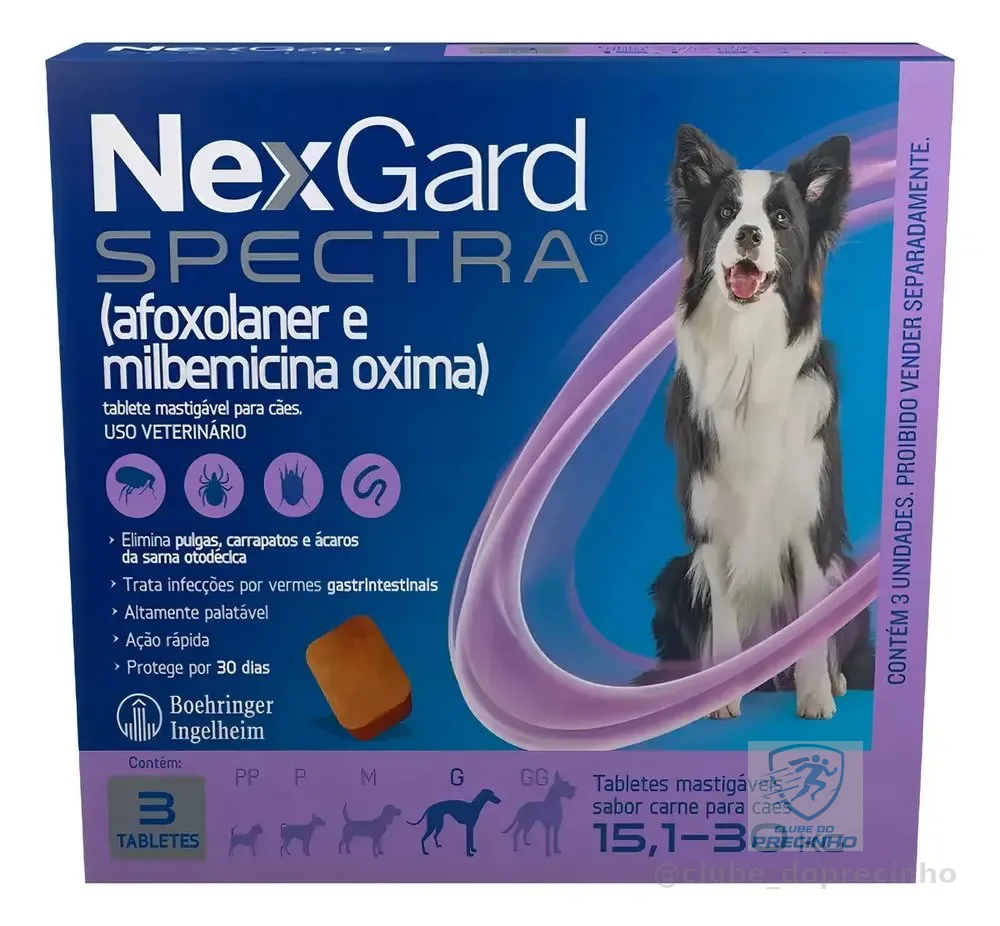 Nexgard Spectra Antiparasitário 15 30kg 3 Comprimidos Violeta