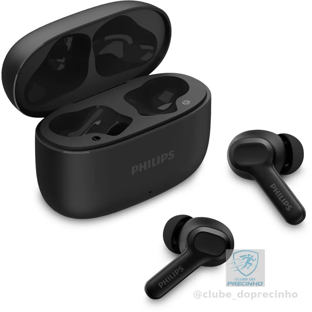 PHILIPS, Fone de Ouvido Sem Fio TWS, TAT1109BK/00, Bluetooth, Com Microfone, Até 24 horas de bateria, Preto