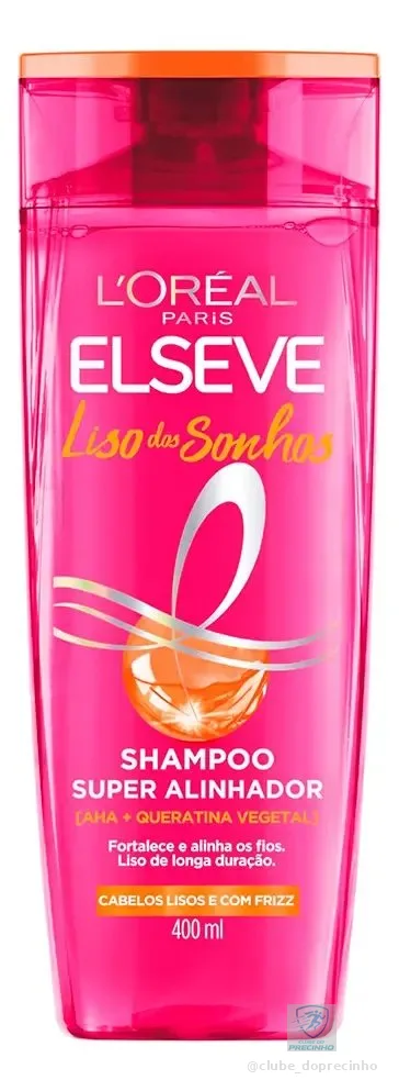 L'Oréal Paris Elseve Liso dos Sonhos Shampoo Super Alinhador, com Queratina Vegetal e AHA, Alinhamento Capilar em Casa, Controle de Frizz e Liso de Longa Duração