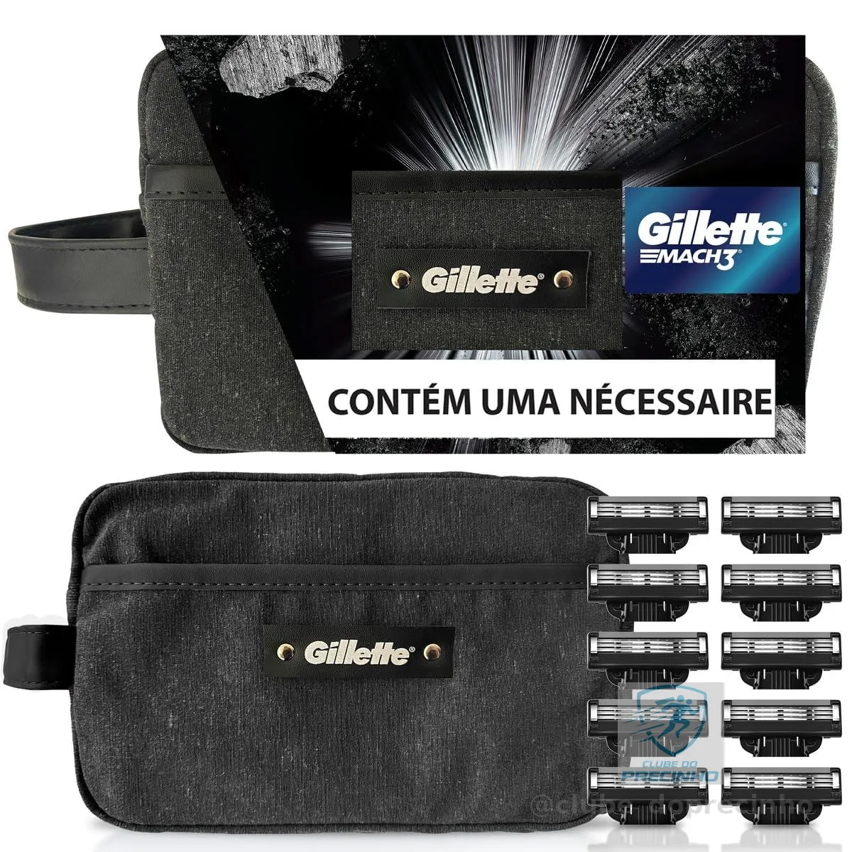 Kit Gillette Mach3 10 cargas + Necessaire, Higiene Pessoal, Cuidado com a barba, Lâminas e Aparelhos de Barbear