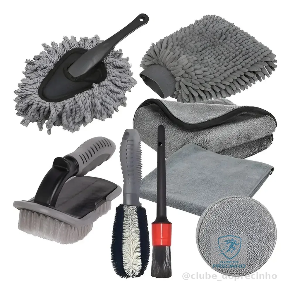 Kit De Escovas P/ Lavar Carros Pneus E Rodas 9 Pçs Completo