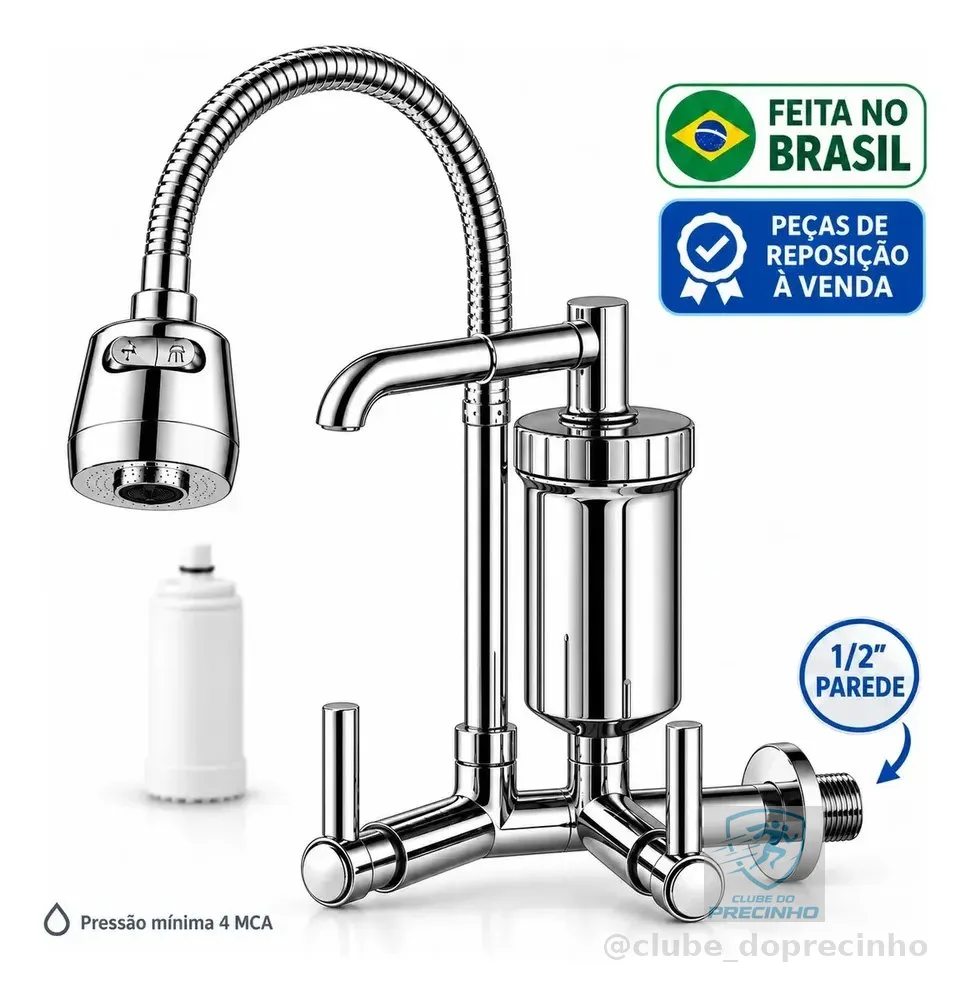 Torneira Com Filtro Com Purificador Agua Bica Flexível Gourmet para Cozinha Parede Luxo Chuveirinho 2 Modos de Jatos A Mais Vendida
