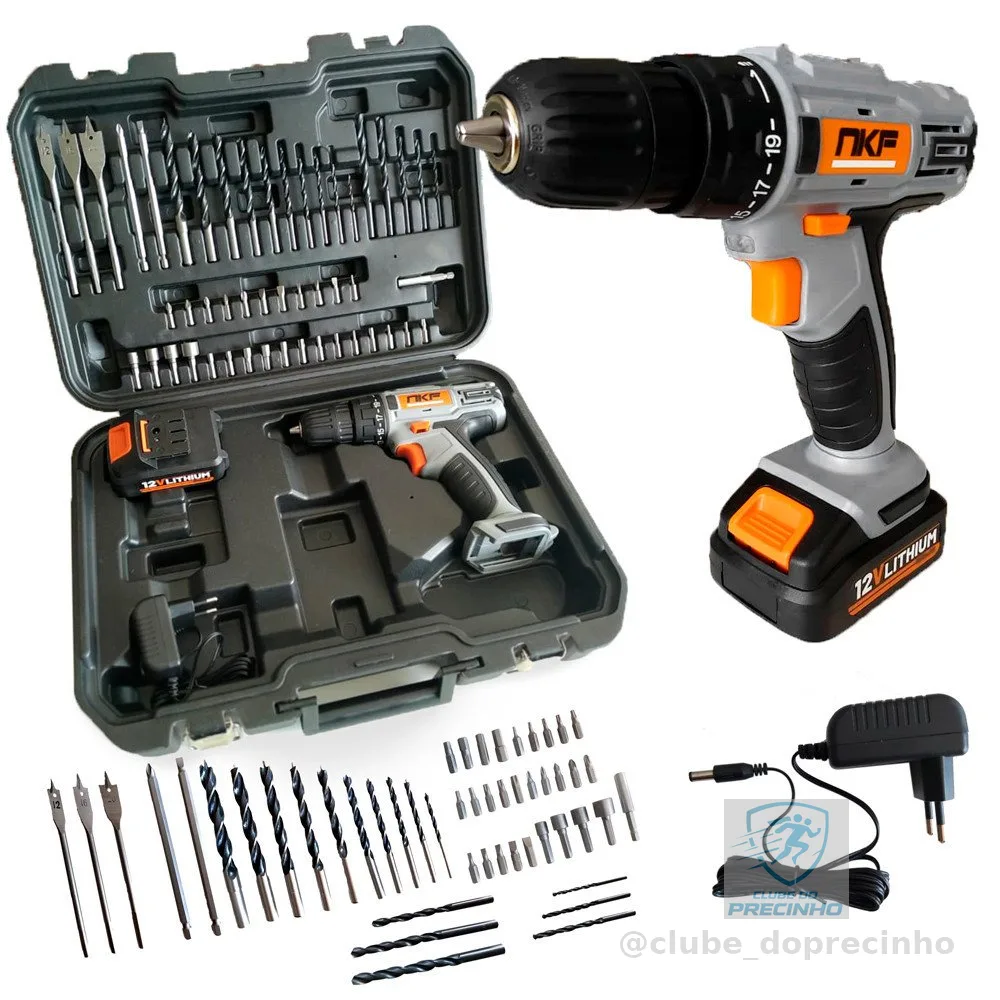 Parafusadeira Furadeira a Bateria 12V FP12X NKF Com Maleta Bateria Brocas e 50 Acessórios FP12X NKF