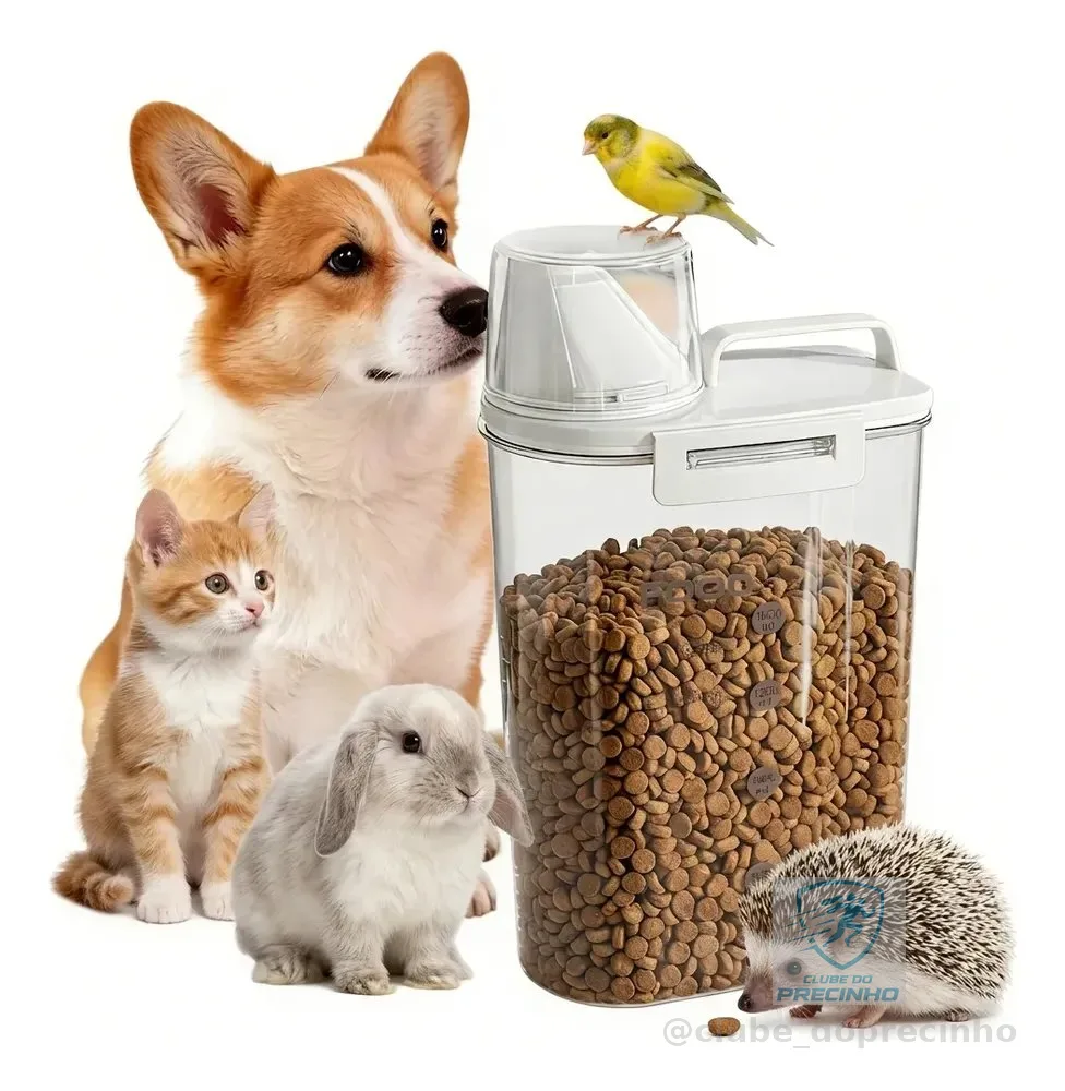 Porta Ração 2.5l Com Tampa Dispenser Pet Gato Cachorro Transparente