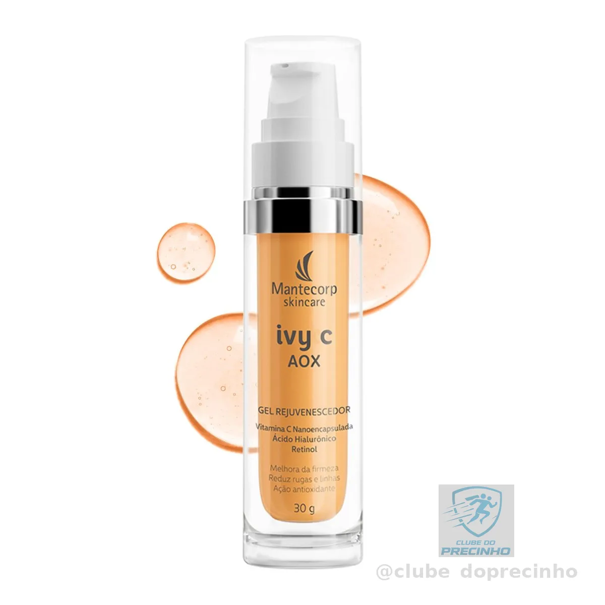 MANTECORP - Gel Rejuvenescedor Facial Ivy C AOX - Vitamina C Pura Nanoencapsulada, Ácido Hialurônico e Retinol, Redução de Rugas em 7 Dias - 30g