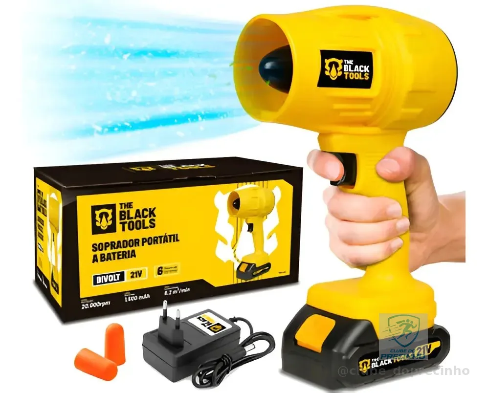 Soprador Portátil Turbo Sem Fio Bateria Vento Forte 21v Amarelo 127/220v