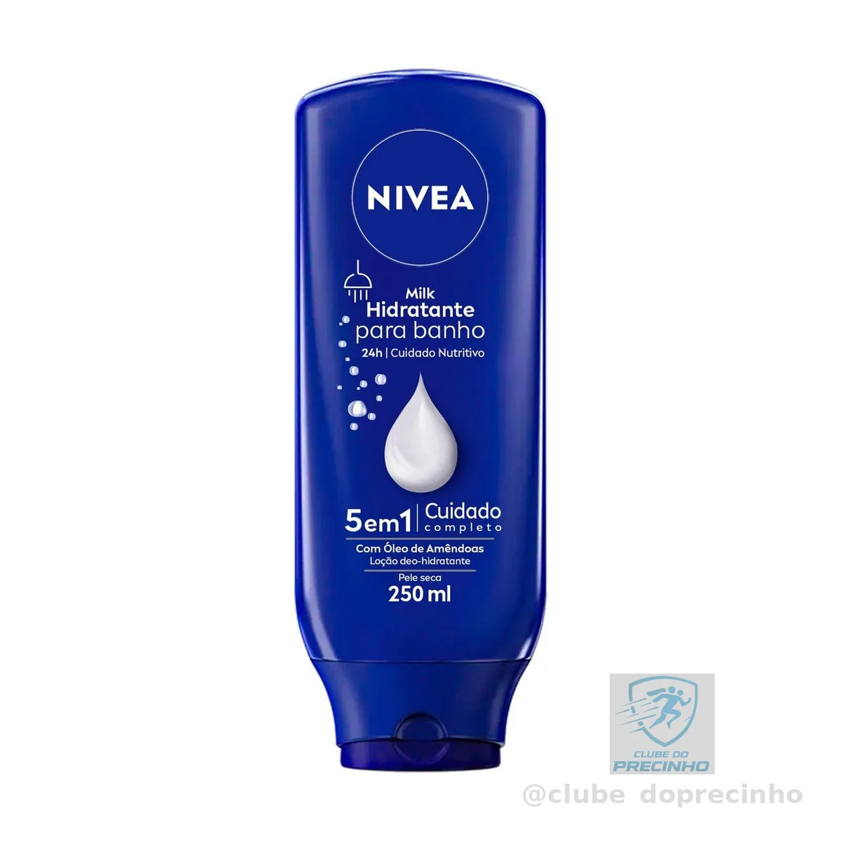 NIVEA Hidratante para Banho Milk 250ml, Cuidado Nutritivo 24h, Uso no Banho, Óleo de Amêndoas, Sensação de Maciez, Pele Seca