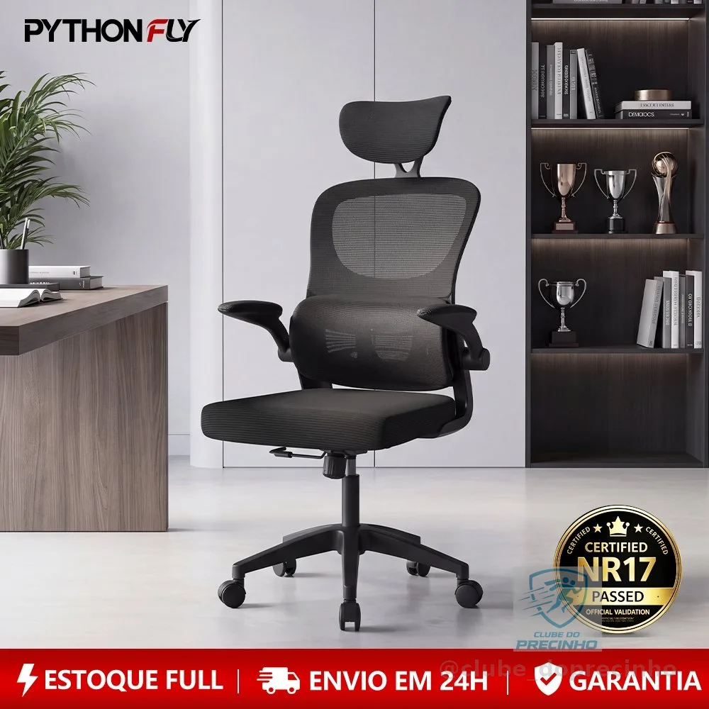 Cadeira de Escritório Ergonômica Com Apoio Lombar e Apoio de Cabeça Cinza com estofado de mesh