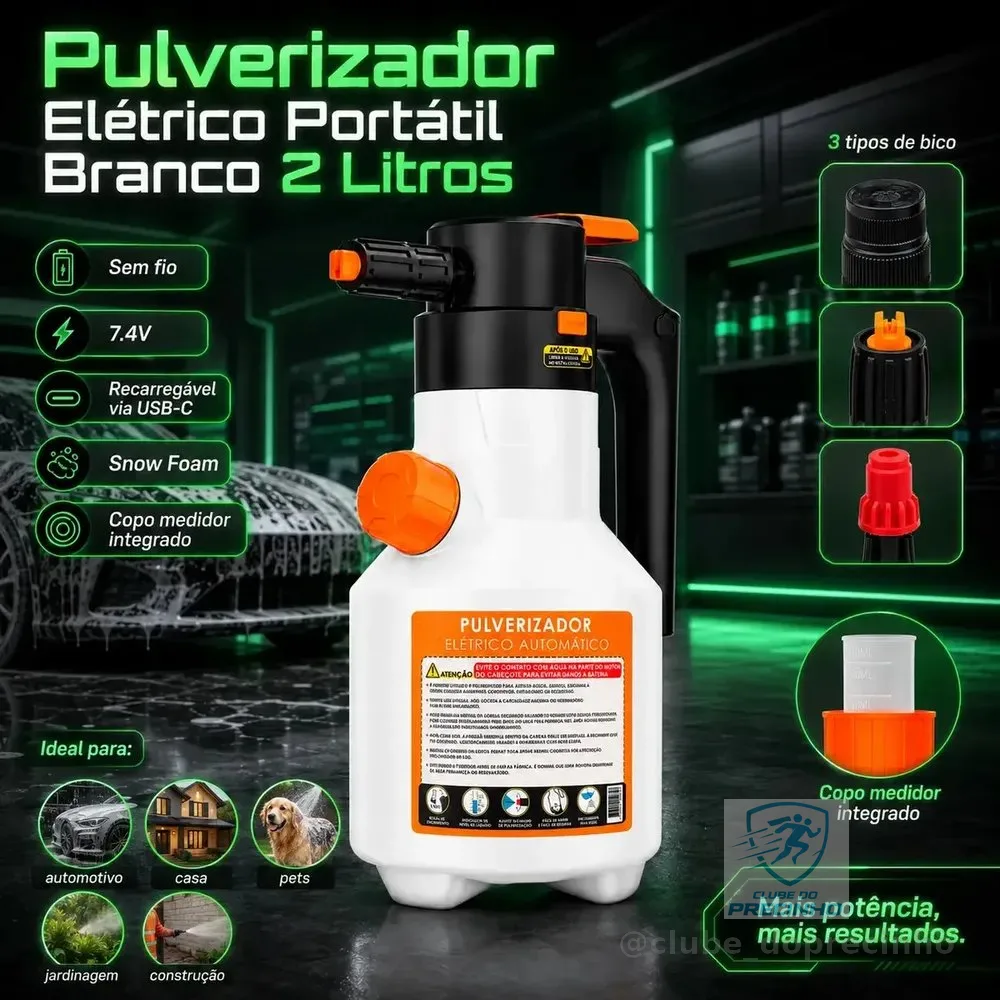 Pulverizador Elétrico Bahrein Snow Foam 2L de Alta Pressão p/ Lavagem Automotiva e Limpeza Geral