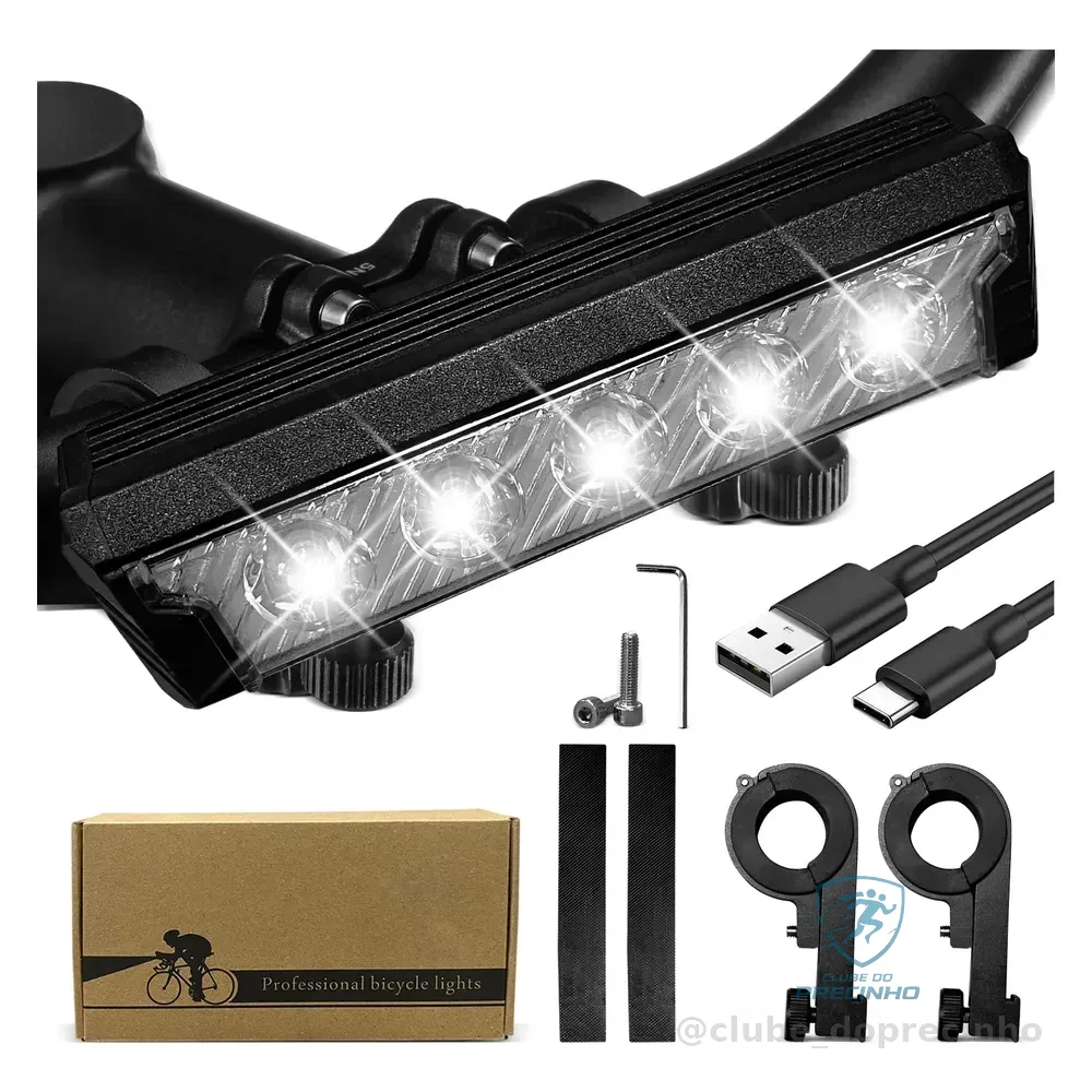 Farol 5 Leds Lanterna Para Bicicleta Bike Farol Bike Potente Preto