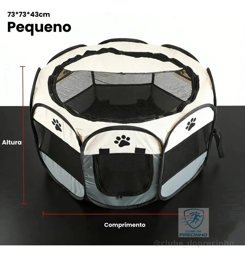 Cercadinho Portátil para Cães e Gatos Dobrável, Impermeável de Pano Oxford Cinza