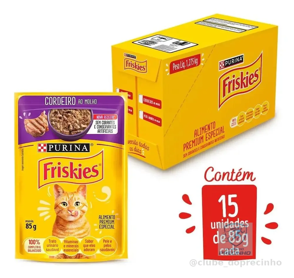 Ração Úmida PURINA FRISKIES para Gatos Adultos Cordeiro ao molho 85g - com 15 unidades