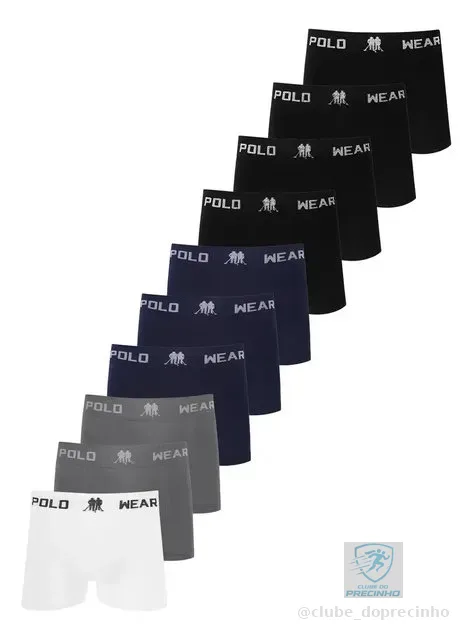 Kit 10 Cuecas Boxer Sem Costura Polo Wear Sortido