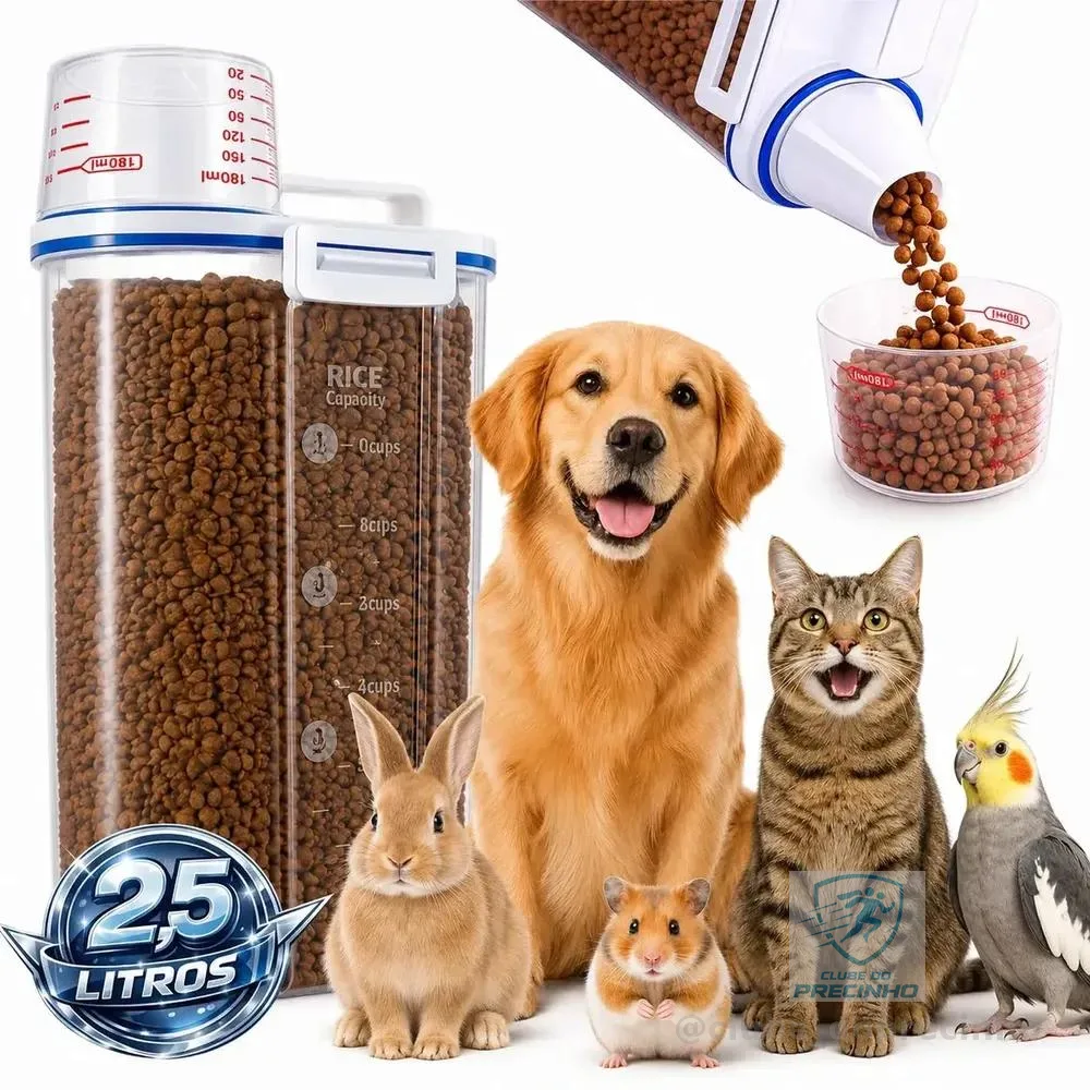 Porta Ração Pote Com Tampa Pet Gato Cachorro Dispenser Porta Racao Pote Container Porta Ração Dispenser Cor Transparente Capacidade 2,5 Litros Drop Shopy