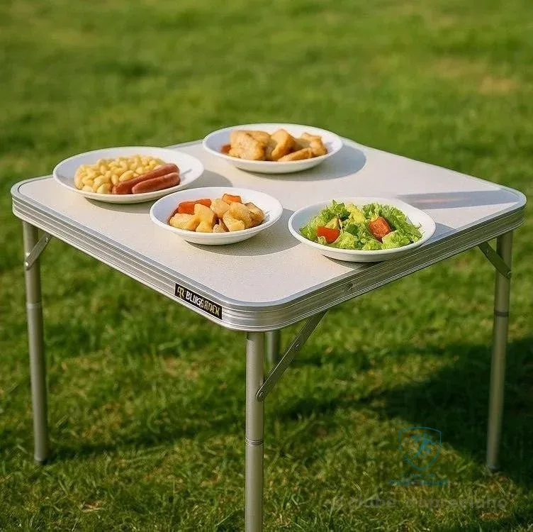Mesa Pequena Dobrável Camping Alumínio 60x45cm Vira Maleta Cor Prateado Branco