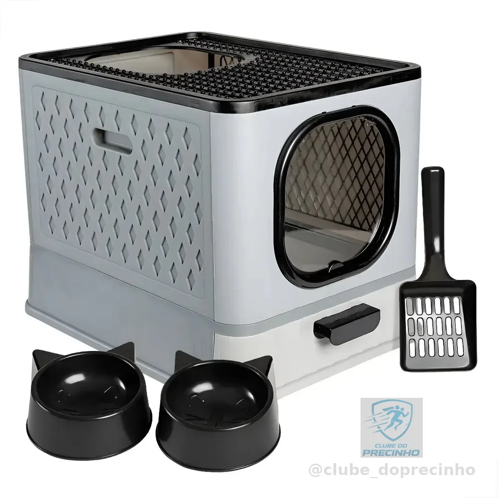 Caixa De Areia Para Gatos Fechada Grande Furba Sandbox Luxo - Cinza