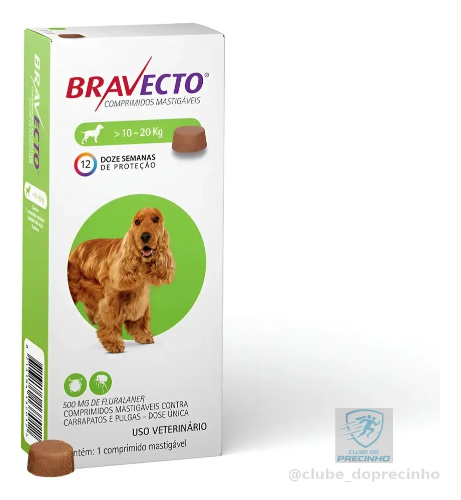 Bravecto 10 A 20 Kg Comprimido 500mg Antipulgas E Carrapatos Marrom-claro